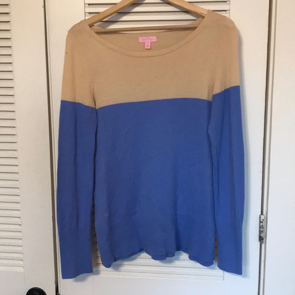 Lilly Pulitzer blue tan color block Debra sweater
